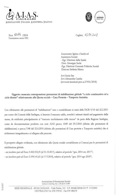 DIFFIDA ASSESSORATO SANITA\' MANCATO TRASFERIMENTO FONDI